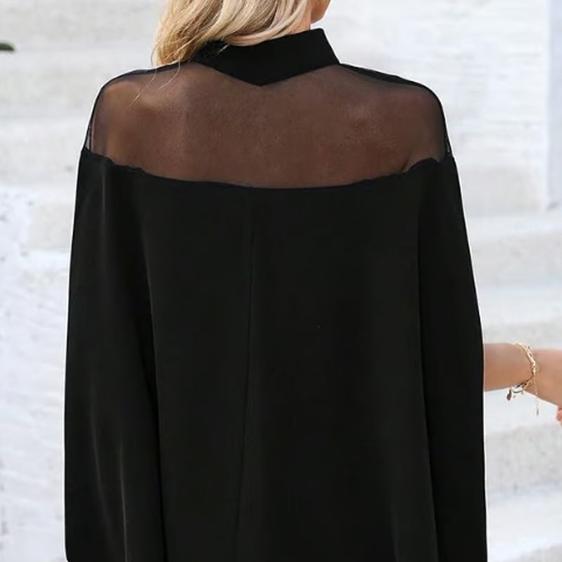 Delphine High-Neck Sheer Panel Blouse