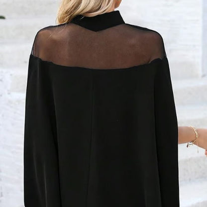 Delphine High-Neck Sheer Panel Blouse