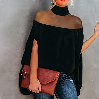 Delphine High-Neck Sheer Panel Blouse