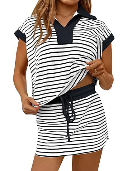Cecile Striped V-Neck Shorts Set