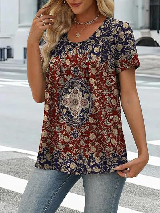 Coralie Pleated Neck Short-Sleeve Top