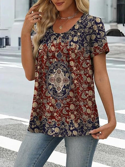 Coralie Pleated Neck Short-Sleeve Top