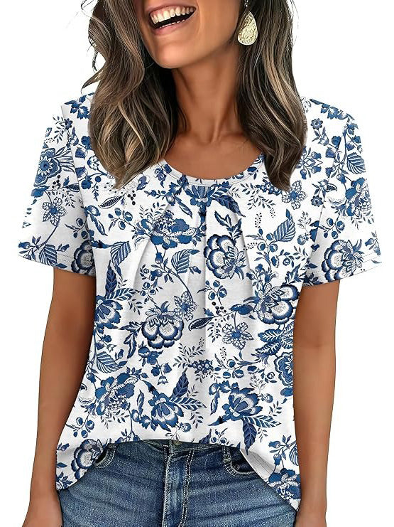Coralie Pleated Neck Short-Sleeve Top