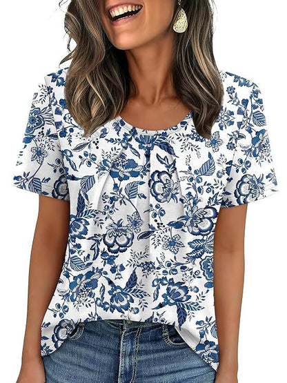 Coralie Pleated Neck Short-Sleeve Top