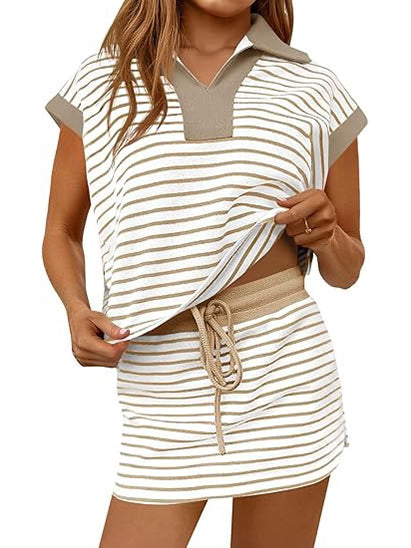 Cecile Striped V-Neck Shorts Set